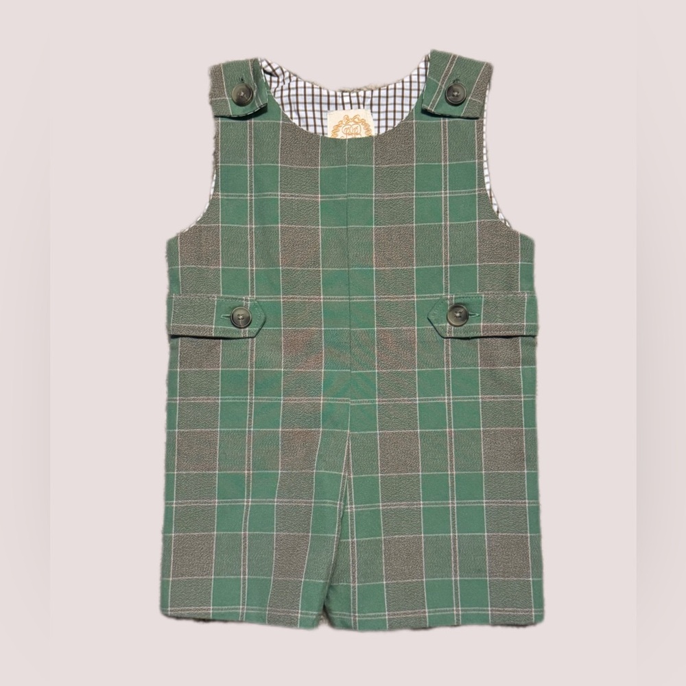The Beaufort Bonnet company 24 month Green Plaid Buttoned Overalls